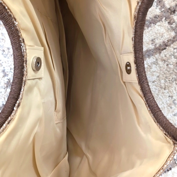 NWT Jute Lucky 7 Gold Glitter Bling Tote / Beach Bag / Travel Bag Round Handles - Picture 8 of 10